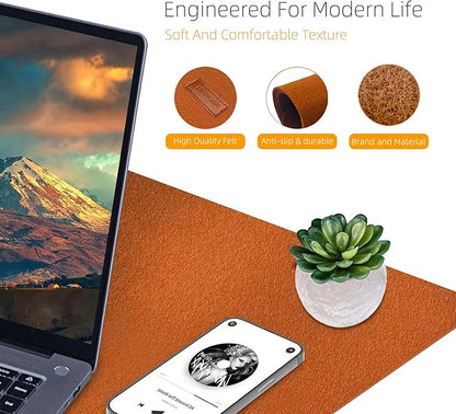 Large Felt Desk Pad | Felt Desk Protector | Full Desk Mouse & Keyboard Mat | Computer Desk Mat - 36×16 Inch Workspace Protector(Brown) | Desk Pads Blotters - TrueDesk