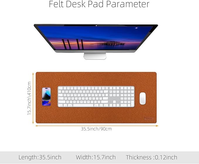Large Felt Desk Pad | Felt Desk Protector | Full Desk Mouse & Keyboard Mat | Computer Desk Mat - 36×16 Inch Workspace Protector(Brown) | Desk Pads Blotters - TrueDesk