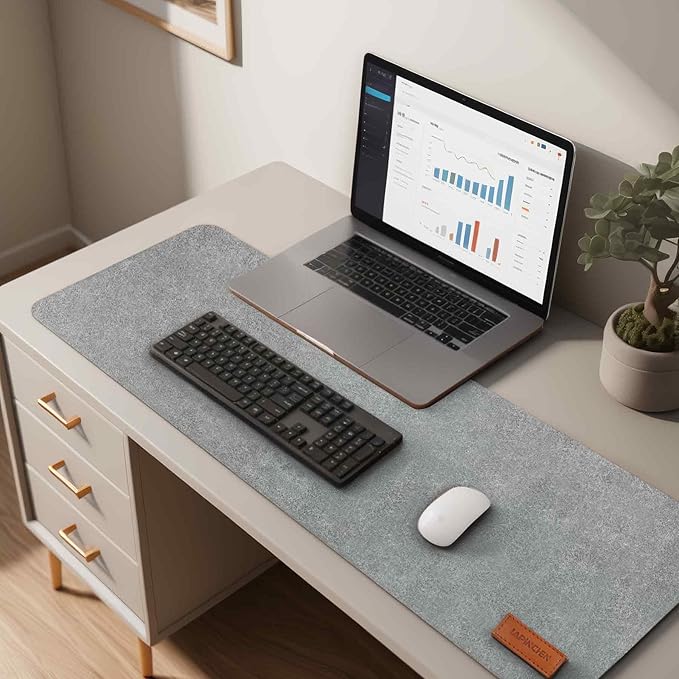 Large Felt Desk Pad | Felt Desk Protector | Full Desk Mouse & Keyboard Mat | Computer Desk Mat - 36×16 Inch Workspace Protector(Gray) | Desk Pads Blotters - TrueDesk