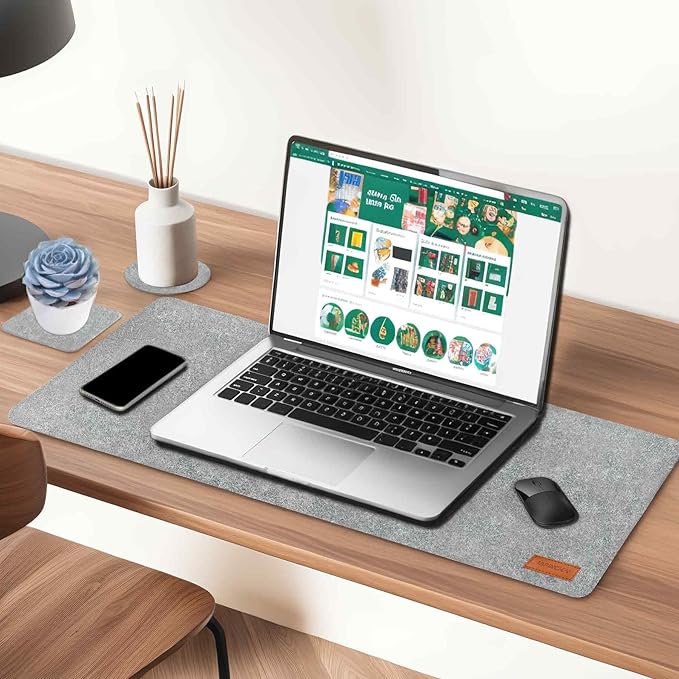 Large Felt Desk Pad | Felt Desk Protector | Full Desk Mouse & Keyboard Mat | Computer Desk Mat - 36×16 Inch Workspace Protector(Gray) | Desk Pads Blotters - TrueDesk