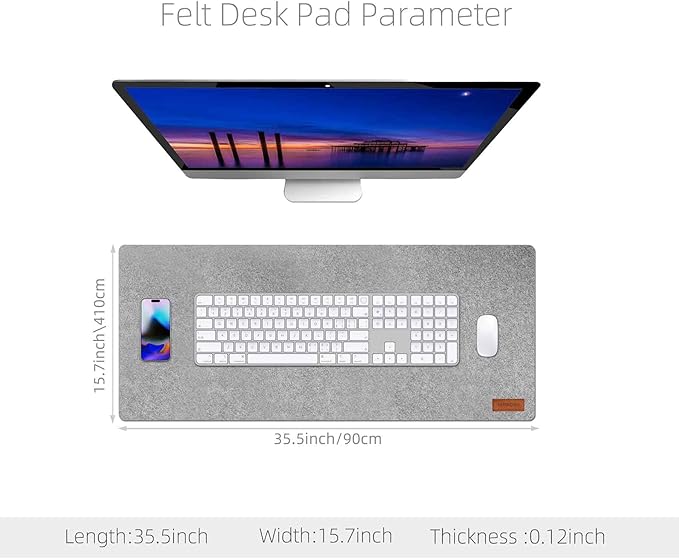 Large Felt Desk Pad | Felt Desk Protector | Full Desk Mouse & Keyboard Mat | Computer Desk Mat - 36×16 Inch Workspace Protector(Gray) | Desk Pads Blotters - TrueDesk
