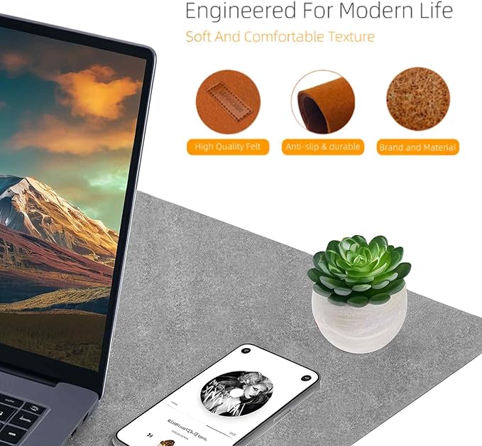 Large Felt Desk Pad | Felt Desk Protector | Full Desk Mouse & Keyboard Mat | Computer Desk Mat - 36×16 Inch Workspace Protector(Gray) | Desk Pads Blotters - TrueDesk