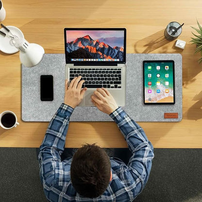 Large Felt Desk Pad | Felt Desk Protector | Full Desk Mouse & Keyboard Mat | Computer Desk Mat - 36×16 Inch Workspace Protector(Gray) | Desk Pads Blotters - TrueDesk