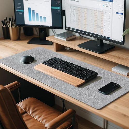 Large Felt Desk Pad | Felt Desk Protector | Full Desk Mouse & Keyboard Mat | Computer Desk Mat - 36×16 Inch Workspace Protector(Gray) | Desk Pads Blotters - TrueDesk