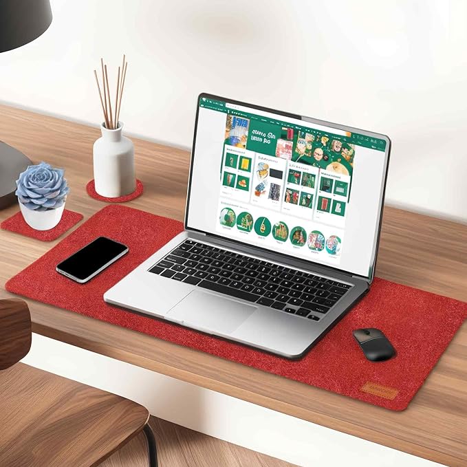 Large Felt Desk Pad | Felt Desk Protector | Full Desk Mouse & Keyboard Mat | Computer Desk Mat - 36×16 Inch Workspace Protector(Red) | Desk Pads Blotters - TrueDesk