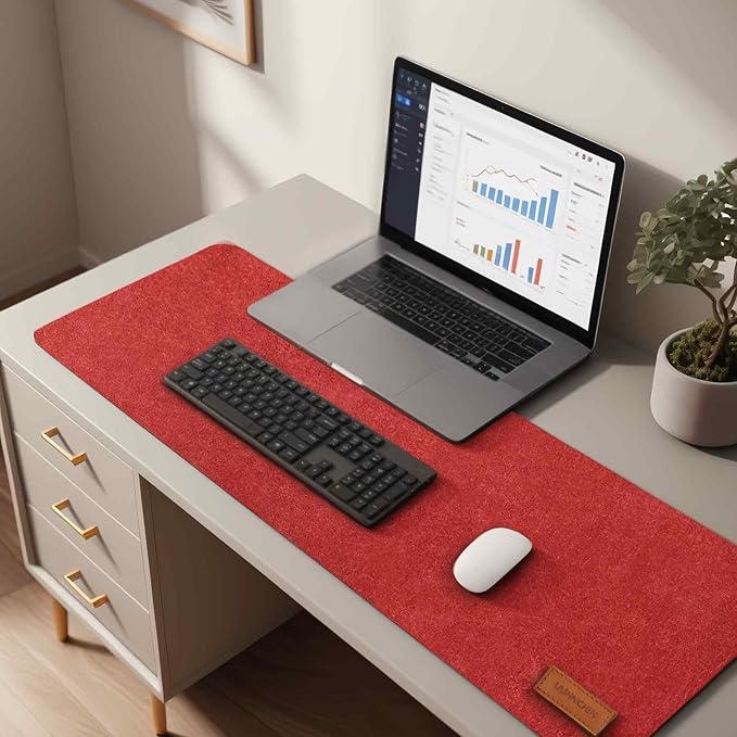 Large Felt Desk Pad | Felt Desk Protector | Full Desk Mouse & Keyboard Mat | Computer Desk Mat - 36×16 Inch Workspace Protector(Red) | Desk Pads Blotters - TrueDesk