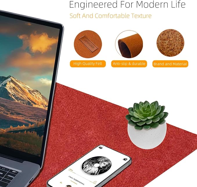 Large Felt Desk Pad | Felt Desk Protector | Full Desk Mouse & Keyboard Mat | Computer Desk Mat - 36×16 Inch Workspace Protector(Red) | Desk Pads Blotters - TrueDesk