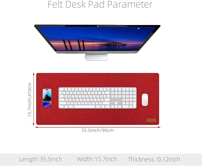Large Felt Desk Pad | Felt Desk Protector | Full Desk Mouse & Keyboard Mat | Computer Desk Mat - 36×16 Inch Workspace Protector(Red) | Desk Pads Blotters - TrueDesk