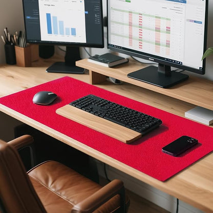 Large Felt Desk Pad | Felt Desk Protector | Full Desk Mouse & Keyboard Mat | Computer Desk Mat - 36×16 Inch Workspace Protector(Red) | Desk Pads Blotters - TrueDesk