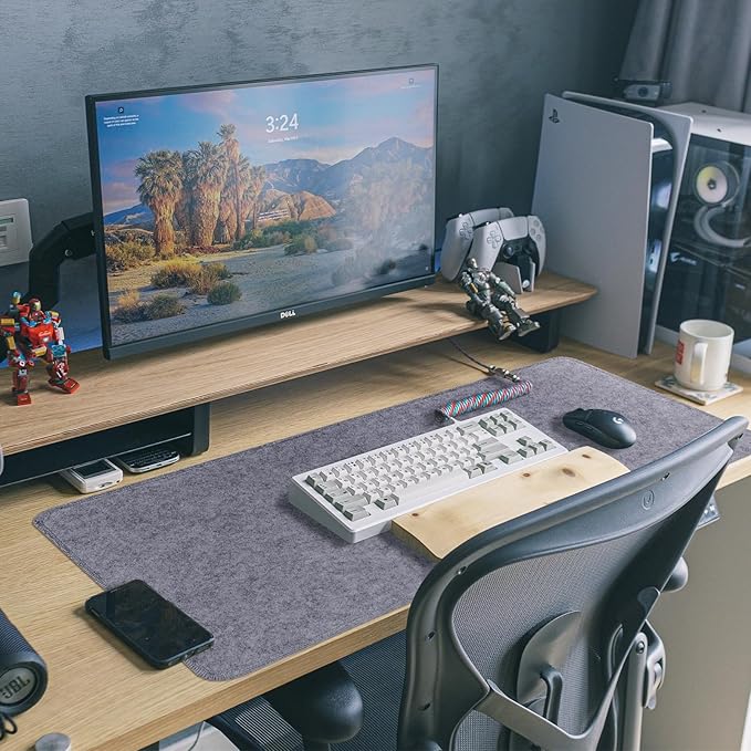 Large Felt Desk Protective Pad, 100X40cm/40''X16'' Non - Slip Felt Desk Mat Extended Gaming Mouse Pad Large Desk Pad Protector for Keyboard, Computer, Mouse, Laptop (Grey) | Mouse Pads - TrueDesk