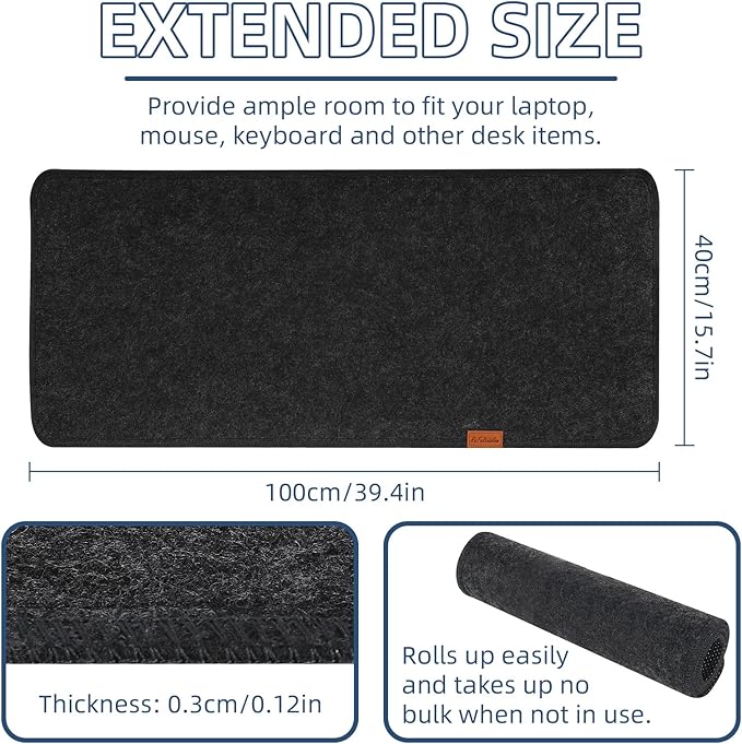Large Felt Desk Protective Pad, 100X40cm/40''X16''Non - Slip Felt Desk Mat Extended Gaming Mouse Pad Large Desk Pad Protector for Keyboard, Computer, Mouse, Laptop (Dark Grey) | Mouse Pads - TrueDesk
