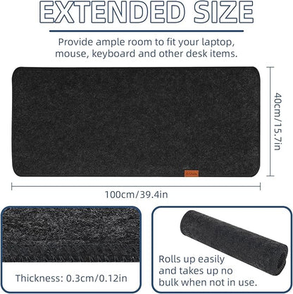 Large Felt Desk Protective Pad, 100X40cm/40''X16''Non - Slip Felt Desk Mat Extended Gaming Mouse Pad Large Desk Pad Protector for Keyboard, Computer, Mouse, Laptop (Dark Grey) | Mouse Pads - TrueDesk