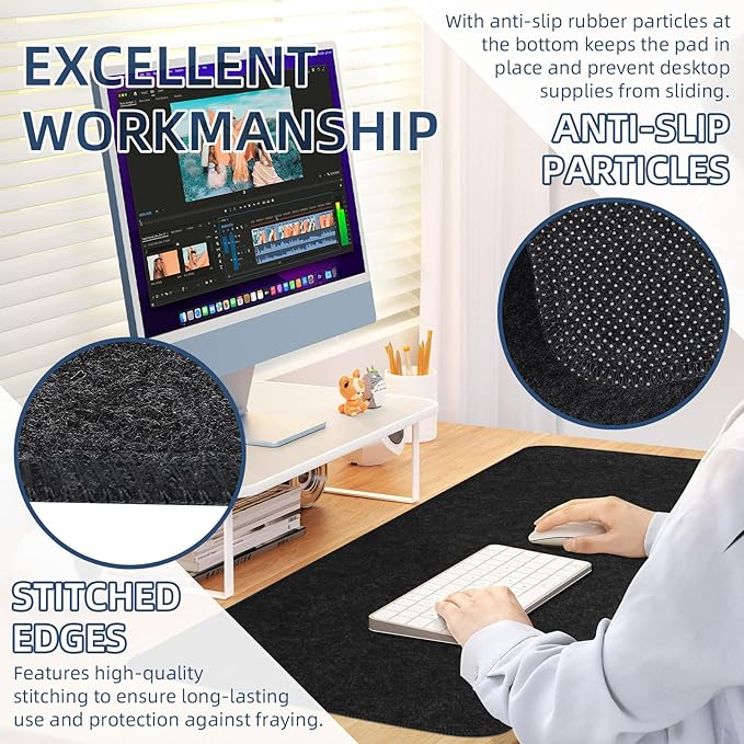 Large Felt Desk Protective Pad, 100X40cm/40''X16''Non - Slip Felt Desk Mat Extended Gaming Mouse Pad Large Desk Pad Protector for Keyboard, Computer, Mouse, Laptop (Dark Grey) | Mouse Pads - TrueDesk