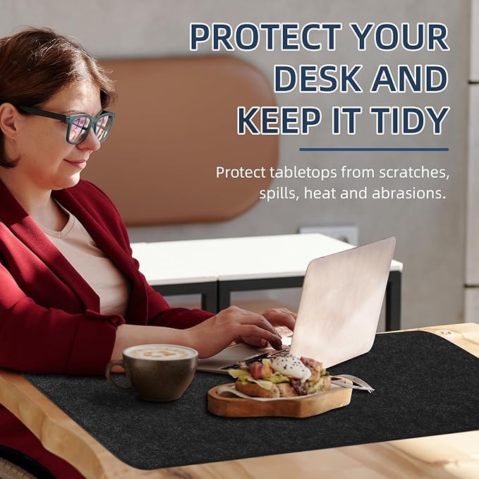 Large Felt Desk Protective Pad, 80X40cm/32''X16'' Non - Slip Felt Desk Mat Extended Gaming Mouse Pad Large Desk Pad Protector for Keyboard, Computer, Mouse, Laptop (Dark Grey) | Mouse Pads - TrueDesk
