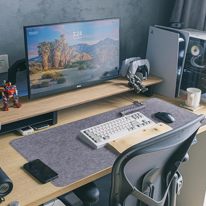 Large Felt Desk Protective Pad, 80X40cm/32''X16'' Non - Slip Felt Desk Mat Extended Gaming Mouse Pad Large Desk Pad Protector for Keyboard, Computer, Mouse, Laptop (Grey) | Mouse Pads - TrueDesk
