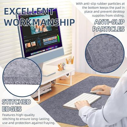 Large Felt Desk Protective Pad, 80X40cm/32''X16'' Non - Slip Felt Desk Mat Extended Gaming Mouse Pad Large Desk Pad Protector for Keyboard, Computer, Mouse, Laptop (Grey) | Mouse Pads - TrueDesk