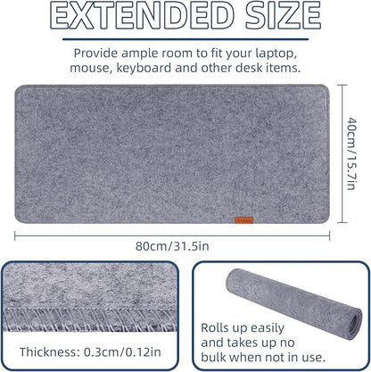 Large Felt Desk Protective Pad, 80X40cm/32''X16'' Non - Slip Felt Desk Mat Extended Gaming Mouse Pad Large Desk Pad Protector for Keyboard, Computer, Mouse, Laptop (Grey) | Mouse Pads - TrueDesk