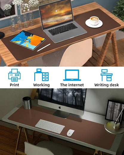 Large Leather Desk Pad Protector, Office Mat, Mouse Pad, Non - Slip Blotter, Laptop Pad, Waterproof Writing Pad for Office & Home (Brown, 48" x 24") | Desk Pads Blotters - TrueDesk