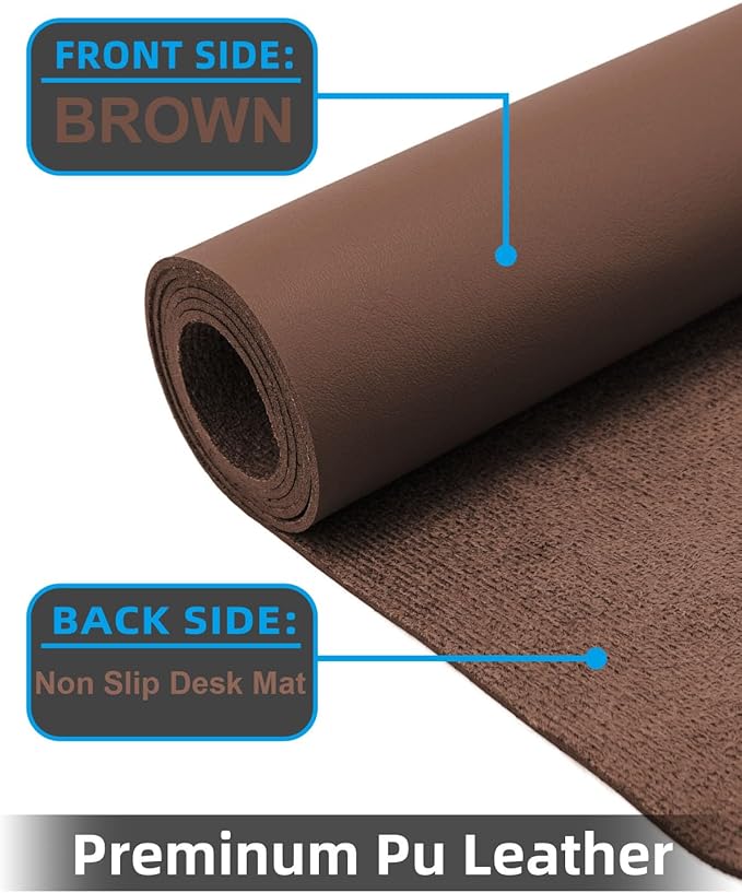Large Leather Desk Pad Protector, Office Mat, Mouse Pad, Non - Slip Blotter, Laptop Pad, Waterproof Writing Pad for Office & Home (Brown, 48" x 24") | Desk Pads Blotters - TrueDesk