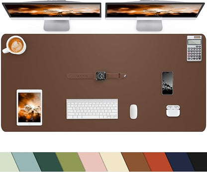 Large Leather Desk Pad Protector, Office Mat, Mouse Pad, Non - Slip Blotter, Laptop Pad, Waterproof Writing Pad for Office & Home (Brown, 48" x 24") | Desk Pads Blotters - TrueDesk