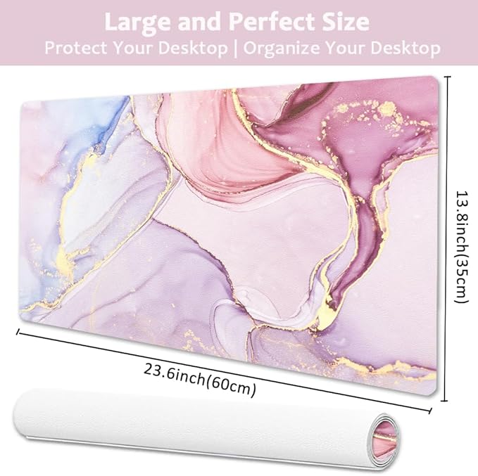 Large Mouse Pad, Desk Mat for Desktop, Dual Side PU Leather Waterproof Gaming Mousepad Desk Pad, Desk Protector Writing Pads Desk Accessories for Office and Home (A - Pink Marble, 24''X14'') | Desk Pads Blotters - TrueDesk