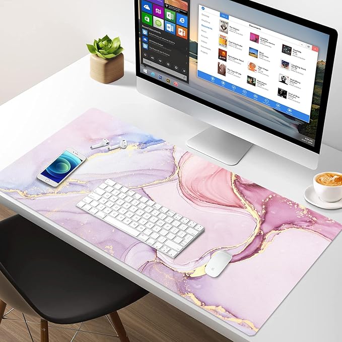 Large Mouse Pad, Desk Mat for Desktop, Dual Side PU Leather Waterproof Gaming Mousepad Desk Pad, Desk Protector Writing Pads Desk Accessories for Office and Home (A - Pink Marble, 31.5''X15.8'') | Desk Pads Blotters - TrueDesk