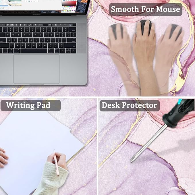 Large Mouse Pad, Desk Mat for Desktop, Dual Side PU Leather Waterproof Gaming Mousepad Desk Pad, Desk Protector Writing Pads Desk Accessories for Office and Home (A - Pink Marble, 24''X14'') | Desk Pads Blotters - TrueDesk