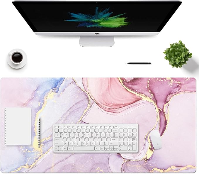 Large Mouse Pad, Desk Mat for Desktop, Dual Side PU Leather Waterproof Gaming Mousepad Desk Pad, Desk Protector Writing Pads Desk Accessories for Office and Home (A - Pink Marble, 35.5''X15.8'') | Desk Pads Blotters - TrueDesk