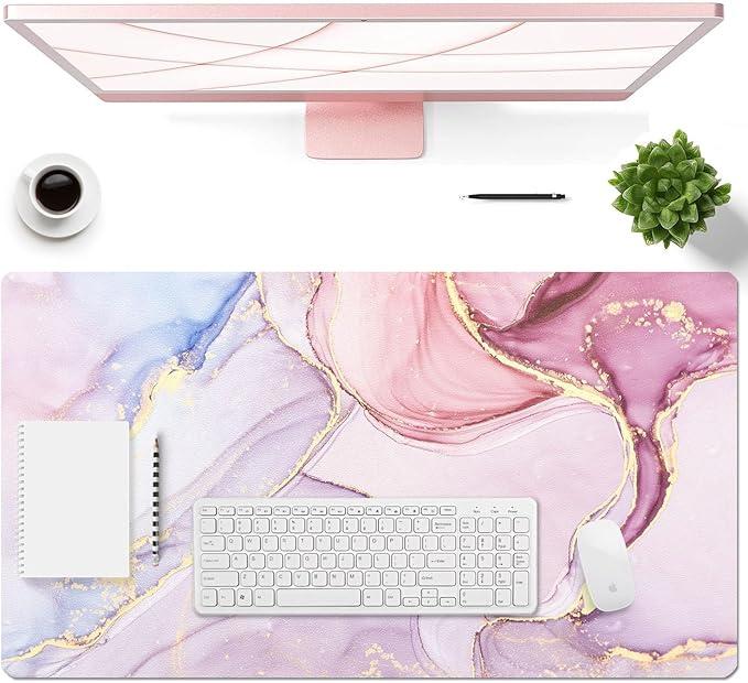 Large Mouse Pad, Desk Mat for Desktop, Dual Side PU Leather Waterproof Gaming Mousepad Desk Pad, Desk Protector Writing Pads Desk Accessories for Office and Home (A - Pink Marble, 24''X14'') | Desk Pads Blotters - TrueDesk