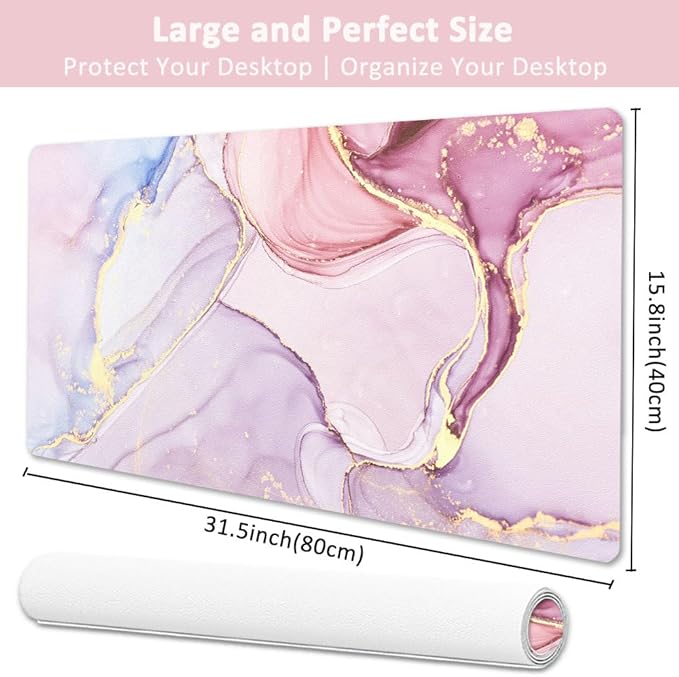 Large Mouse Pad, Desk Mat for Desktop, Dual Side PU Leather Waterproof Gaming Mousepad Desk Pad, Desk Protector Writing Pads Desk Accessories for Office and Home (A - Pink Marble, 31.5''X15.8'') | Desk Pads Blotters - TrueDesk