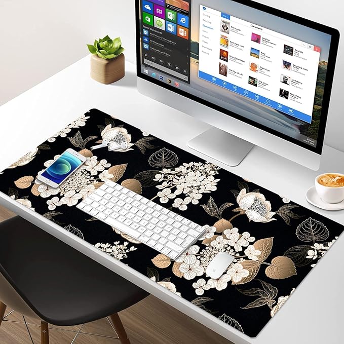Large Mouse Pad, Desk Mat for Desktop, Dual Side PU Leather Waterproof Gaming Mousepad Desk Pad, Desk Protector Writing Pads Desk Accessories for Office and Home (C - Black Gold Flower, 31.5''X15.8'') | Desk Pads Blotters - TrueDesk