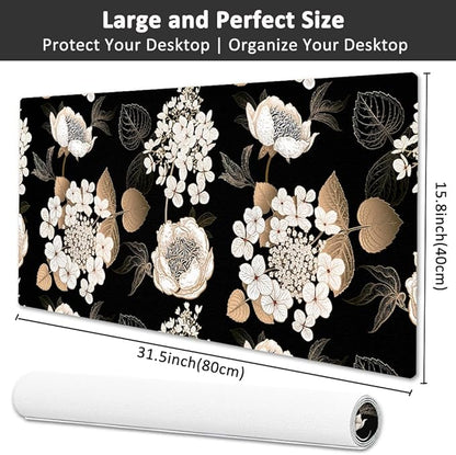 Large Mouse Pad, Desk Mat for Desktop, Dual Side PU Leather Waterproof Gaming Mousepad Desk Pad, Desk Protector Writing Pads Desk Accessories for Office and Home (C - Black Gold Flower, 31.5''X15.8'') | Desk Pads Blotters - TrueDesk