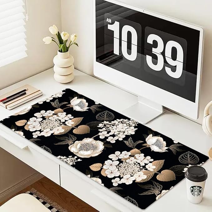 Large Mouse Pad, Desk Mat for Desktop, Dual Side PU Leather Waterproof Gaming Mousepad Desk Pad, Desk Protector Writing Pads Desk Accessories for Office and Home (C - Black Gold Flower, 31.5''X15.8'') | Desk Pads Blotters - TrueDesk