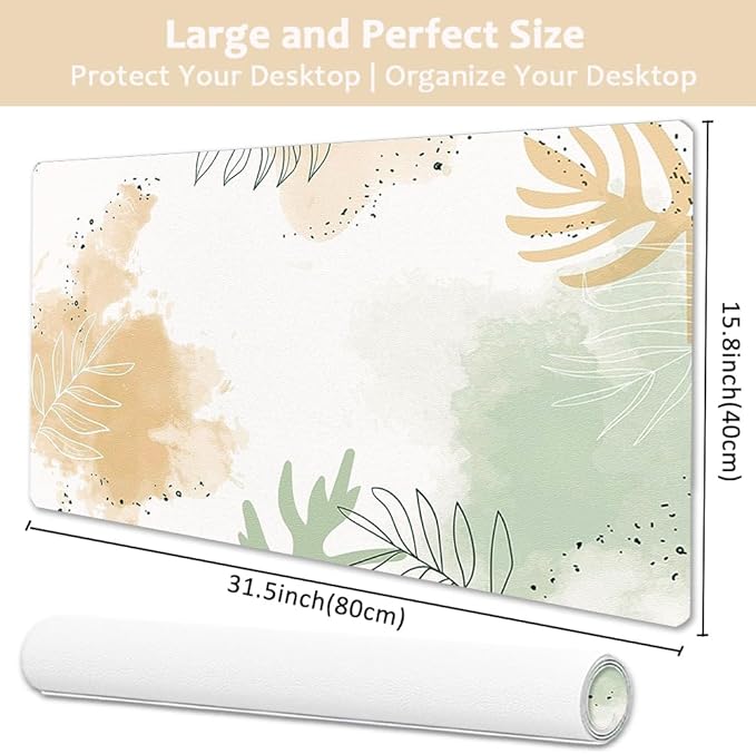 Large Mouse Pad, Desk Mat for Desktop, Dual Side PU Leather Waterproof Gaming Mousepad Desk Pad, Desk Protector Writing Pads Desk Accessories for Office and Home (E - Watercolor Plants, 31.5''X15.8'') | Desk Pads Blotters - TrueDesk