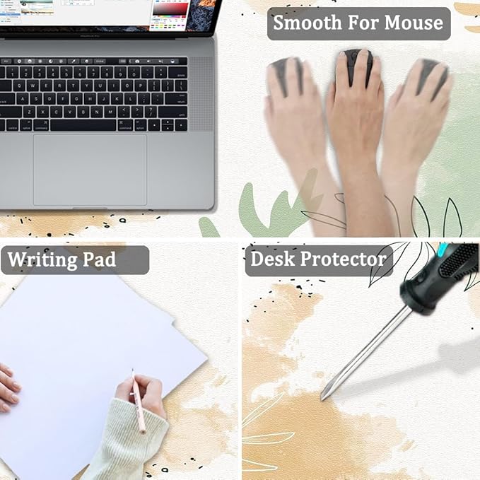 Large Mouse Pad, Desk Mat for Desktop, Dual Side PU Leather Waterproof Gaming Mousepad Desk Pad, Desk Protector Writing Pads Desk Accessories for Office and Home (E - Watercolor Plants, 31.5''X15.8'') | Desk Pads Blotters - TrueDesk