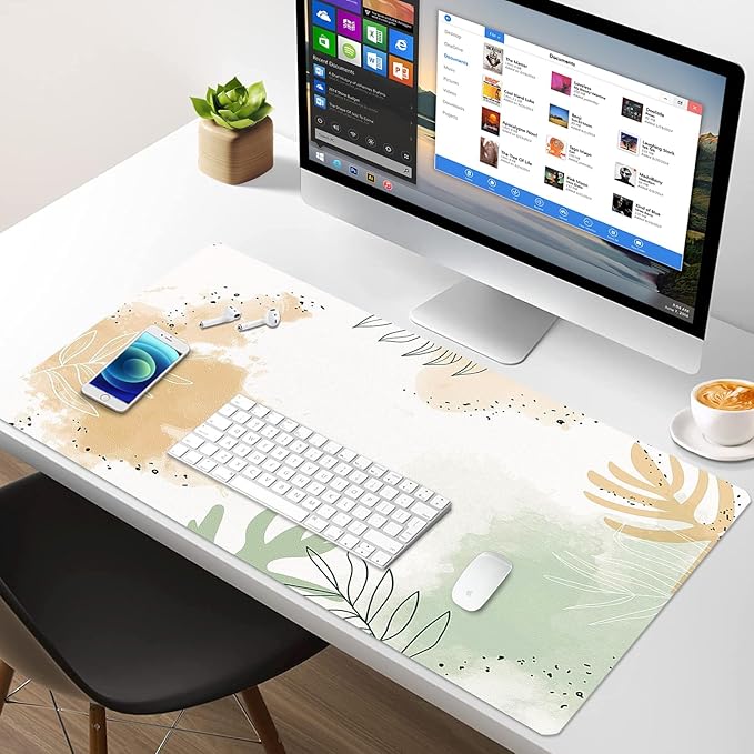 Large Mouse Pad, Desk Mat for Desktop, Dual Side PU Leather Waterproof Gaming Mousepad Desk Pad, Desk Protector Writing Pads Desk Accessories for Office and Home (E - Watercolor Plants, 31.5''X15.8'') | Desk Pads Blotters - TrueDesk