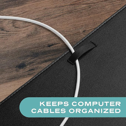 Leather Desk Mat Cable Organizer 23.6" x 17" | Premium Black Vegan Leather Desk Protector Blotter Mouse Pad with Felt Non Slip Bottom for Home Office | Desk Pads Blotters - TrueDesk