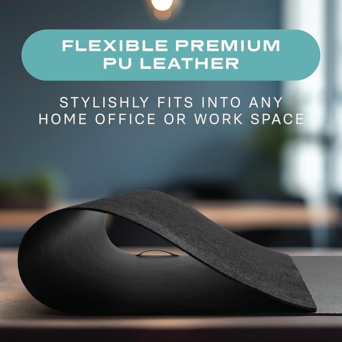 Leather Desk Mat Cable Organizer 23.6" x 17" | Premium Black Vegan Leather Desk Protector Blotter Mouse Pad with Felt Non Slip Bottom for Home Office | Desk Pads Blotters - TrueDesk