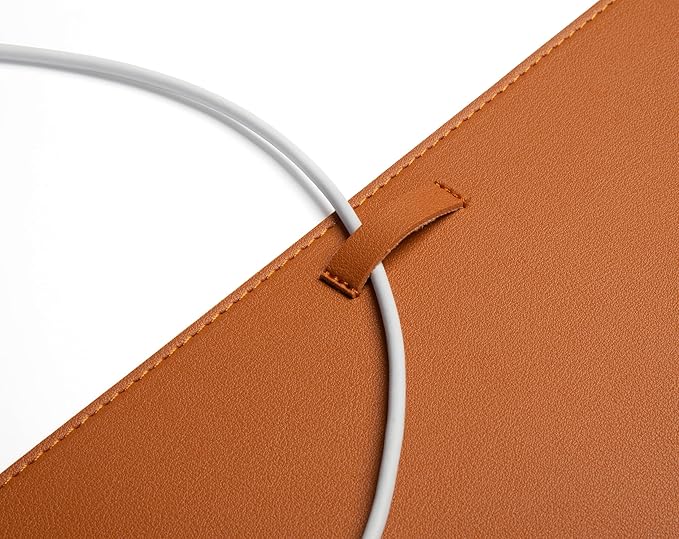 Leather Desk Mat Cable Organizer 23.6" x 17" | Premium Brown Vegan Leather Desk Protector Blotter Mouse Pad with Felt Non Slip Bottom for Home Office | Desk Pads Blotters - TrueDesk