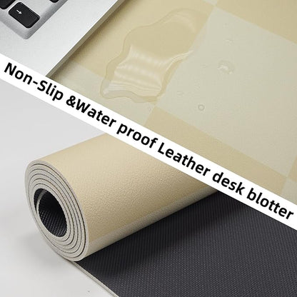 Leather Desk mat,Non - Slip Desk mat,Waterproof PU Leather Desk pad Protector, Large Mouse pad Cute, Easy Clean Laptop Desk Writing Mat for Work/Home/Decor(Beige 31.5" x 12") | Mouse Pads - TrueDesk