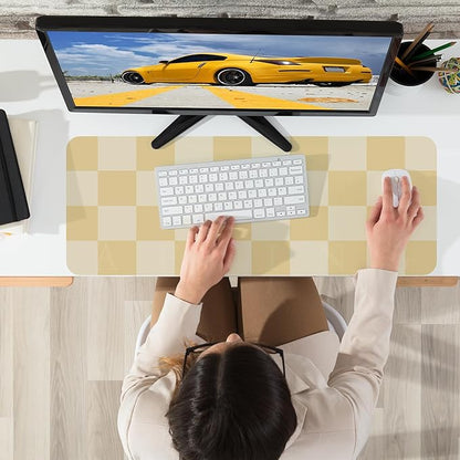 Leather Desk mat,Non - Slip Desk mat,Waterproof PU Leather Desk pad Protector, Large Mouse pad Cute, Easy Clean Laptop Desk Writing Mat for Work/Home/Decor(Beige 31.5" x 12") | Mouse Pads - TrueDesk
