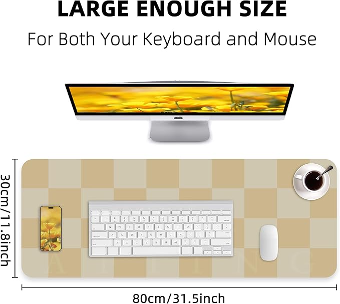Leather Desk mat,Non - Slip Desk mat,Waterproof PU Leather Desk pad Protector, Large Mouse pad Cute, Easy Clean Laptop Desk Writing Mat for Work/Home/Decor(Beige 31.5" x 12") | Mouse Pads - TrueDesk