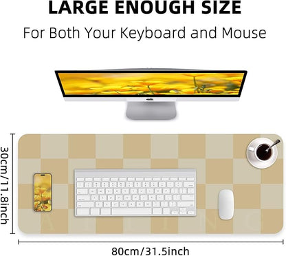 Leather Desk mat,Non - Slip Desk mat,Waterproof PU Leather Desk pad Protector, Large Mouse pad Cute, Easy Clean Laptop Desk Writing Mat for Work/Home/Decor(Beige 31.5" x 12") | Mouse Pads - TrueDesk