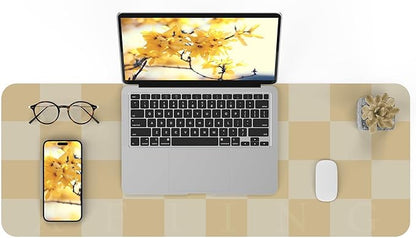 Leather Desk mat,Non - Slip Desk mat,Waterproof PU Leather Desk pad Protector, Large Mouse pad Cute, Easy Clean Laptop Desk Writing Mat for Work/Home/Decor(Beige 31.5" x 12") | Mouse Pads - TrueDesk