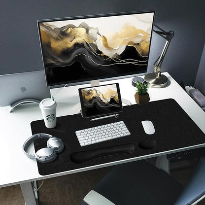 Leather Desk Pad, Black Desk Mat, Non - Slip Desk Protector Mat, Leather Desk Blotter, Computer Desk Pad, Waterproof Desk Mat for Home Office and Decor(31.5×15.7 Inches) | Mouse Pads - TrueDesk