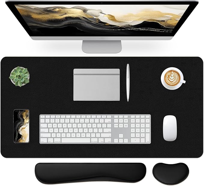 Leather Desk Pad, Black Desk Mat, Non - Slip Desk Protector Mat, Leather Desk Blotter, Computer Desk Pad, Waterproof Desk Mat for Home Office and Decor(31.5×15.7 Inches) | Mouse Pads - TrueDesk