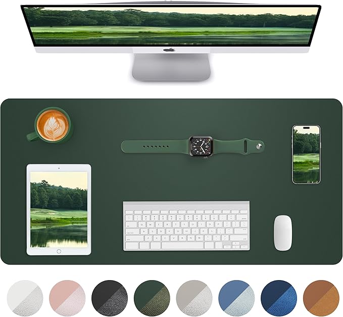 Leather Desk Pad Blotter,Mouse Pad,Office Desk Mat, Non - Slip PU Leather Desk mat,Large Desk mat,Waterproof Keyboard mat for Office/Home/Decor (Dark Green,31.5" x 15.7") | Desk Pads Blotters - TrueDesk