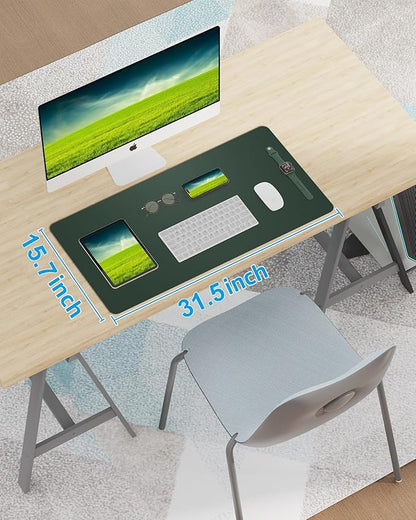 Leather Desk Pad Blotter,Mouse Pad,Office Desk Mat, Non - Slip PU Leather Desk mat,Large Desk mat,Waterproof Keyboard mat for Office/Home/Decor (Dark Green,31.5" x 15.7") | Desk Pads Blotters - TrueDesk