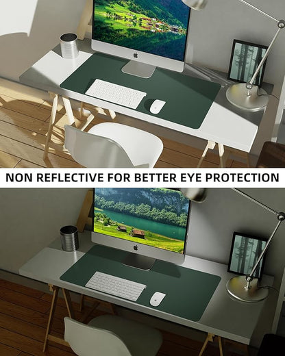 Leather Desk Pad Blotter,Mouse Pad,Office Desk Mat, Non - Slip PU Leather Desk mat,Large Desk mat,Waterproof Keyboard mat for Office/Home/Decor (Dark Green,35" x 17") | Desk Pads Blotters - TrueDesk