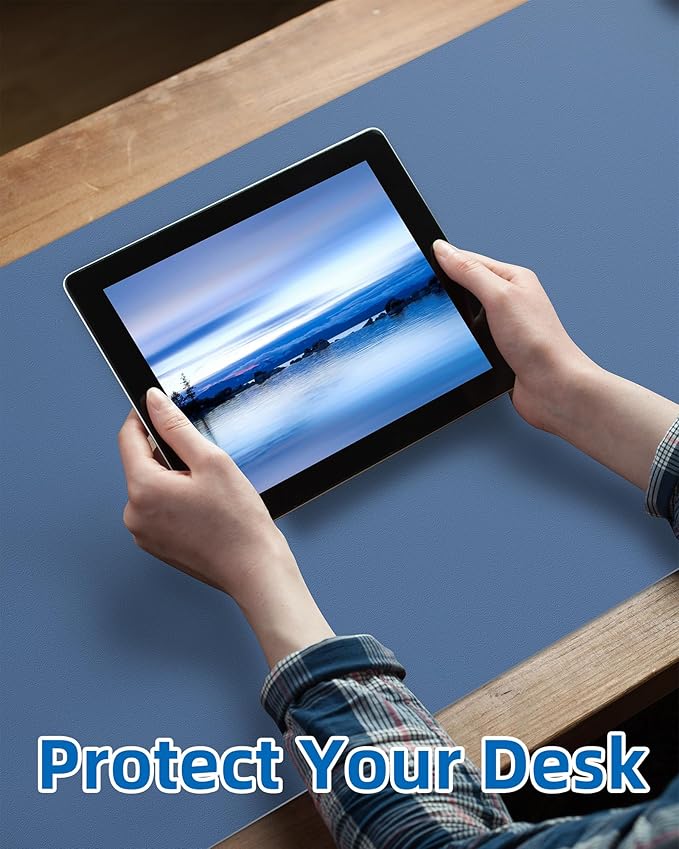 Leather Desk Pad Blotter,Mouse Pad,Office Desk Mat, Non - Slip PU Leather Desk mat,Large Desk mat,Waterproof Keyboard mat for Office/Home/Decor (Grey Blue,23.6" x 13") | Desk Pads Blotters - TrueDesk